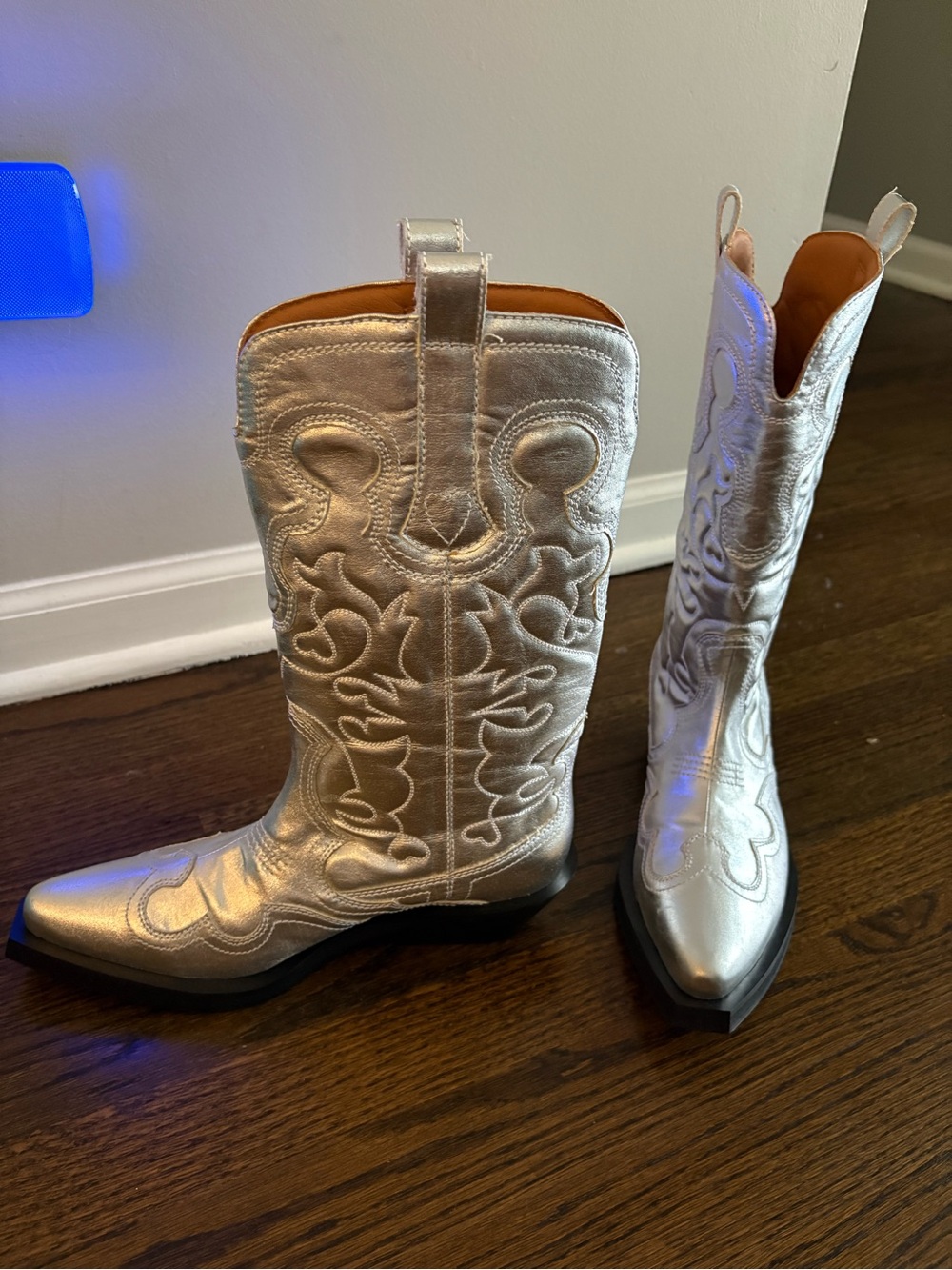 GANNI Silver Metallic Cowboy Boots / Western Boots – EU 39 - Picture 2 of 3
